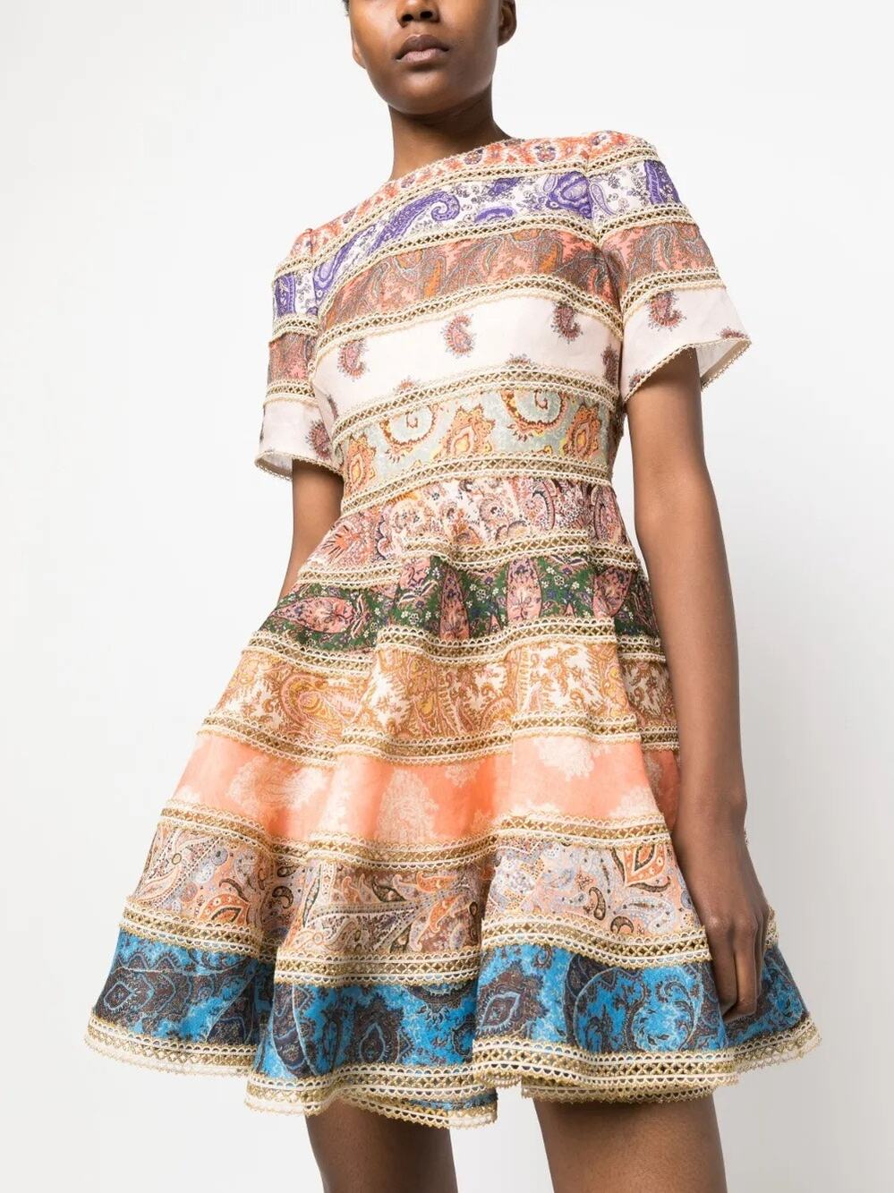 Zimmermann Devi Spliced Paisley Linen Mini Dress Size 1 /US 6